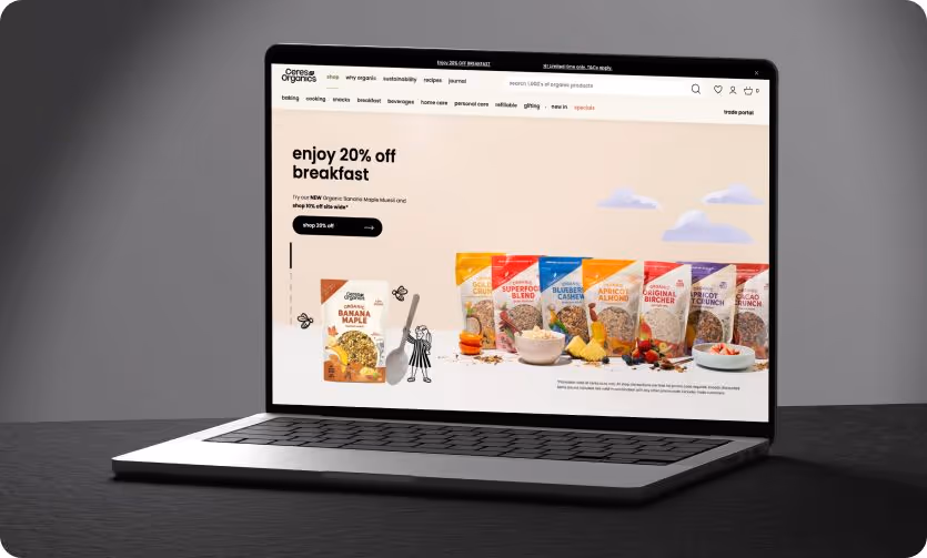Laptop displaying an ecommerce storefront