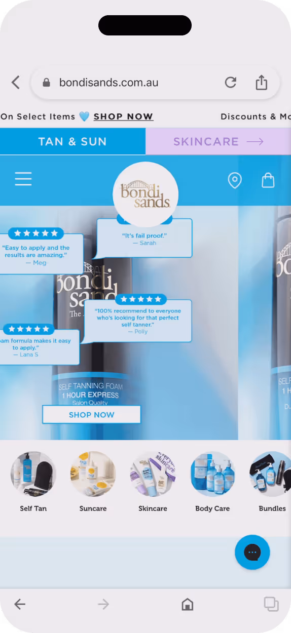 Bondi Sands mobile screen 4