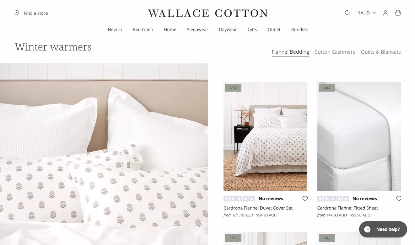 Wallace Cotton website on desktop
