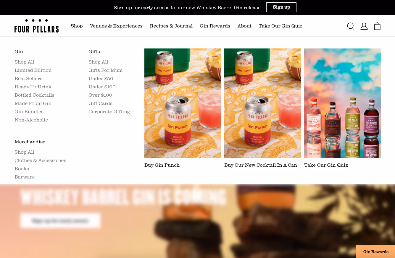 Four Pillars website on desktop