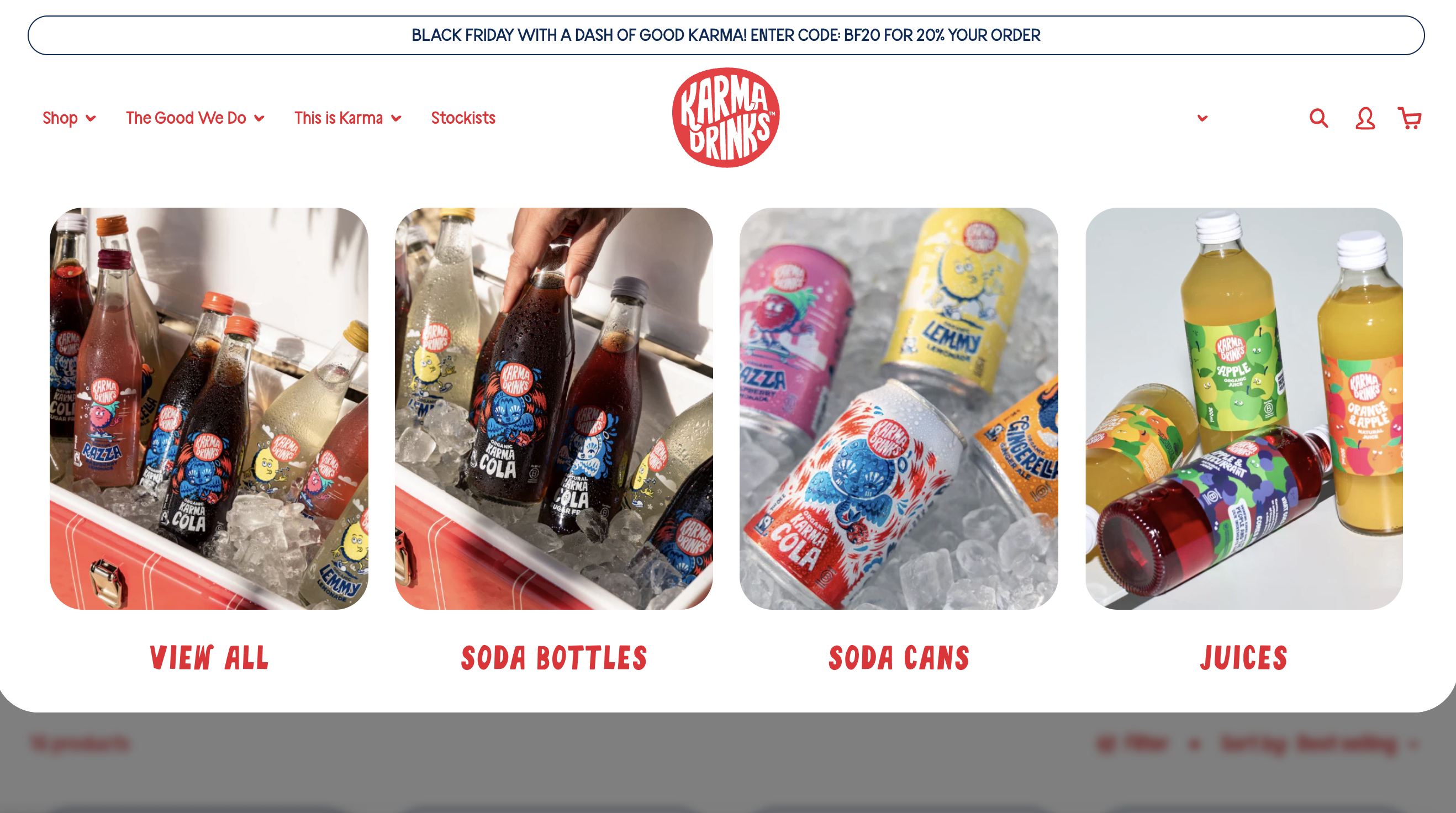 Karma Drinks website on desktop