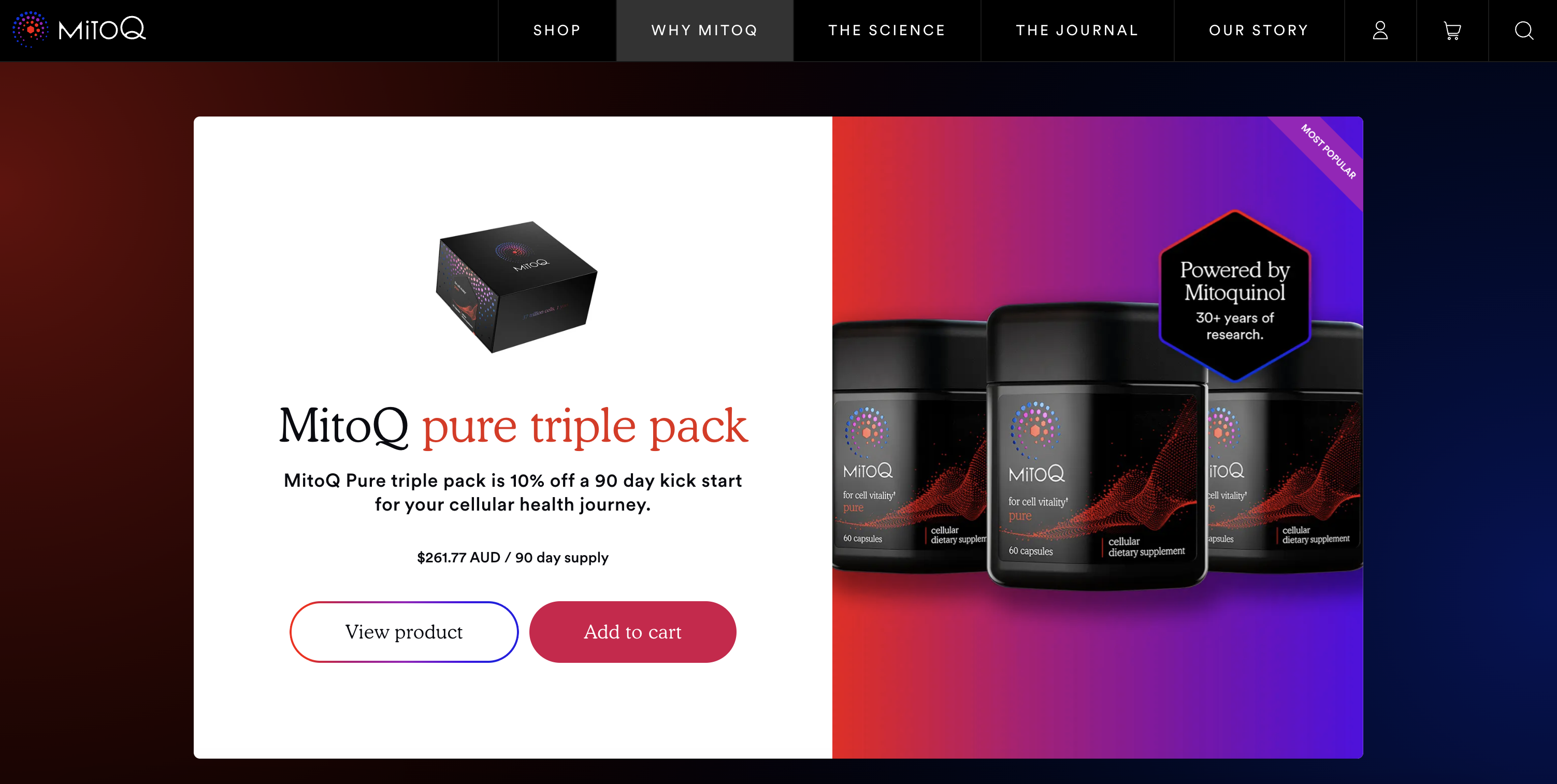 MitoQ website on desktop