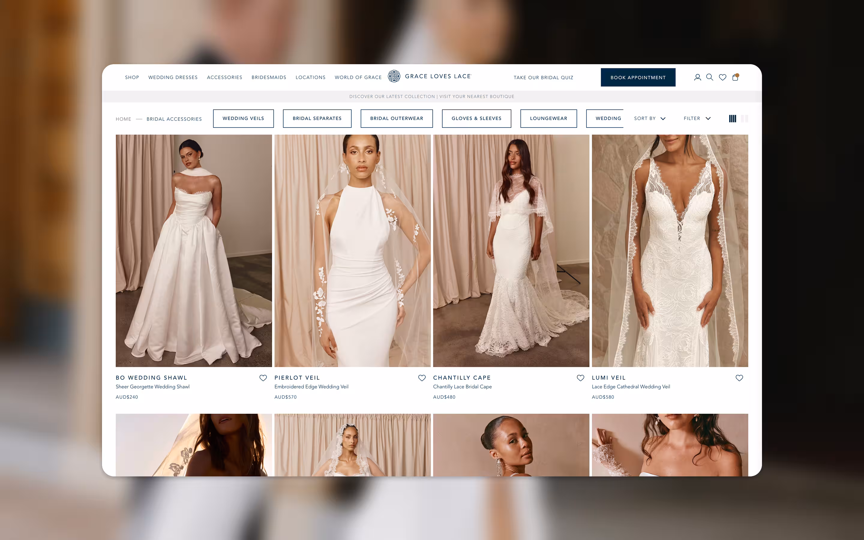 Grace Loves Lace website on desktop