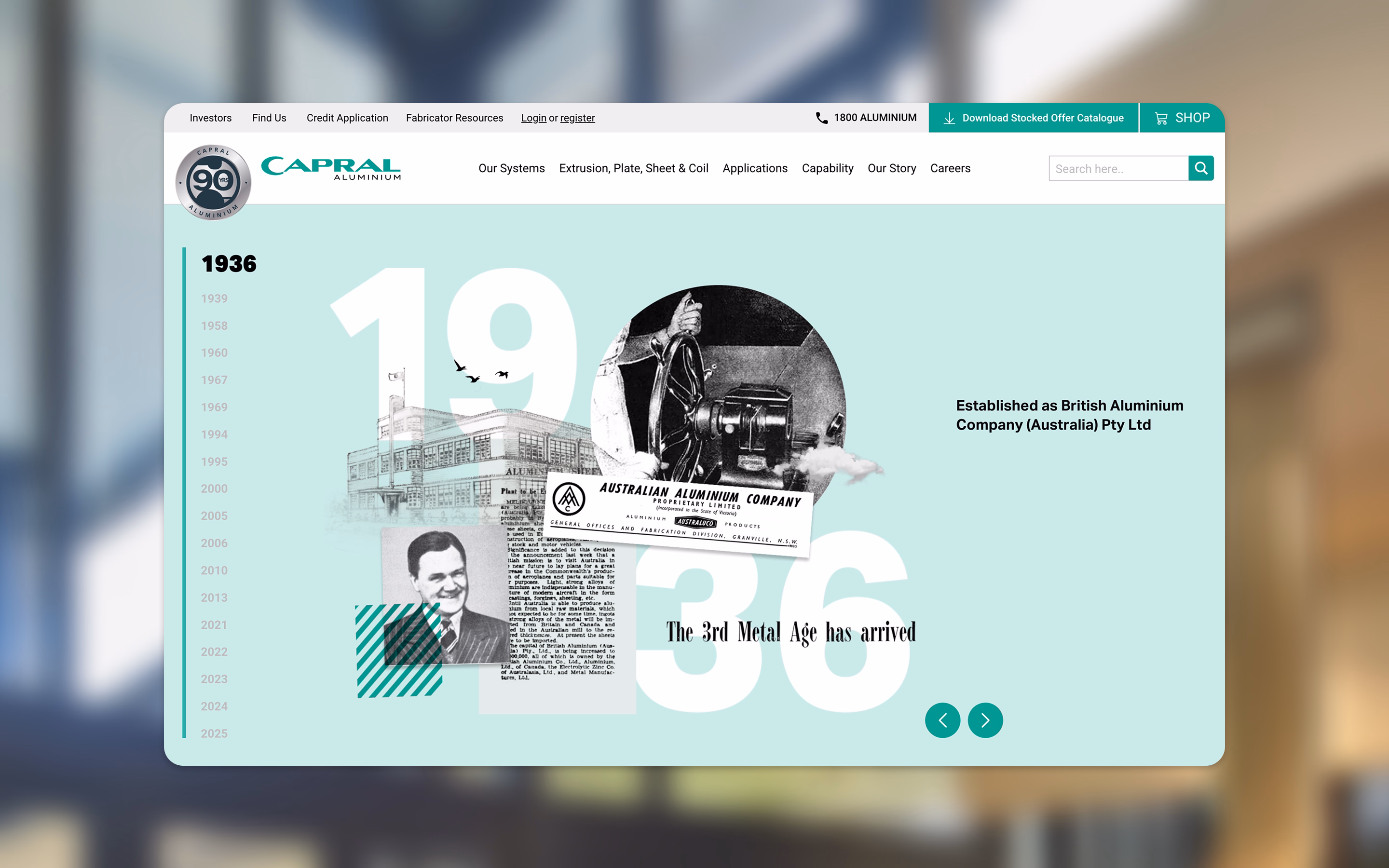 Capral website on desktop