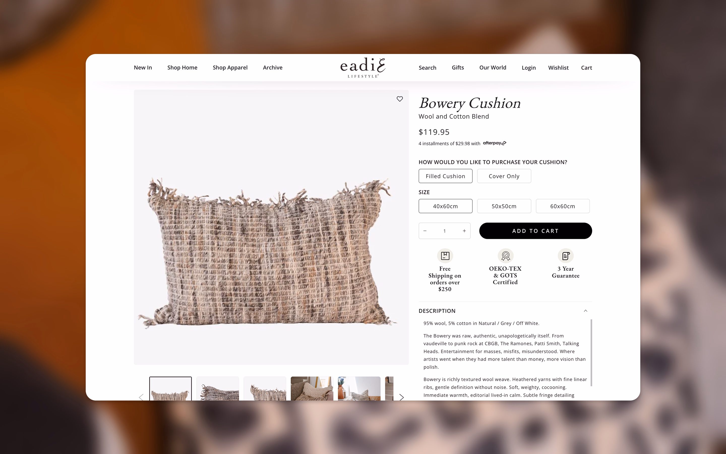 Eadie Lifestyle website on desktop