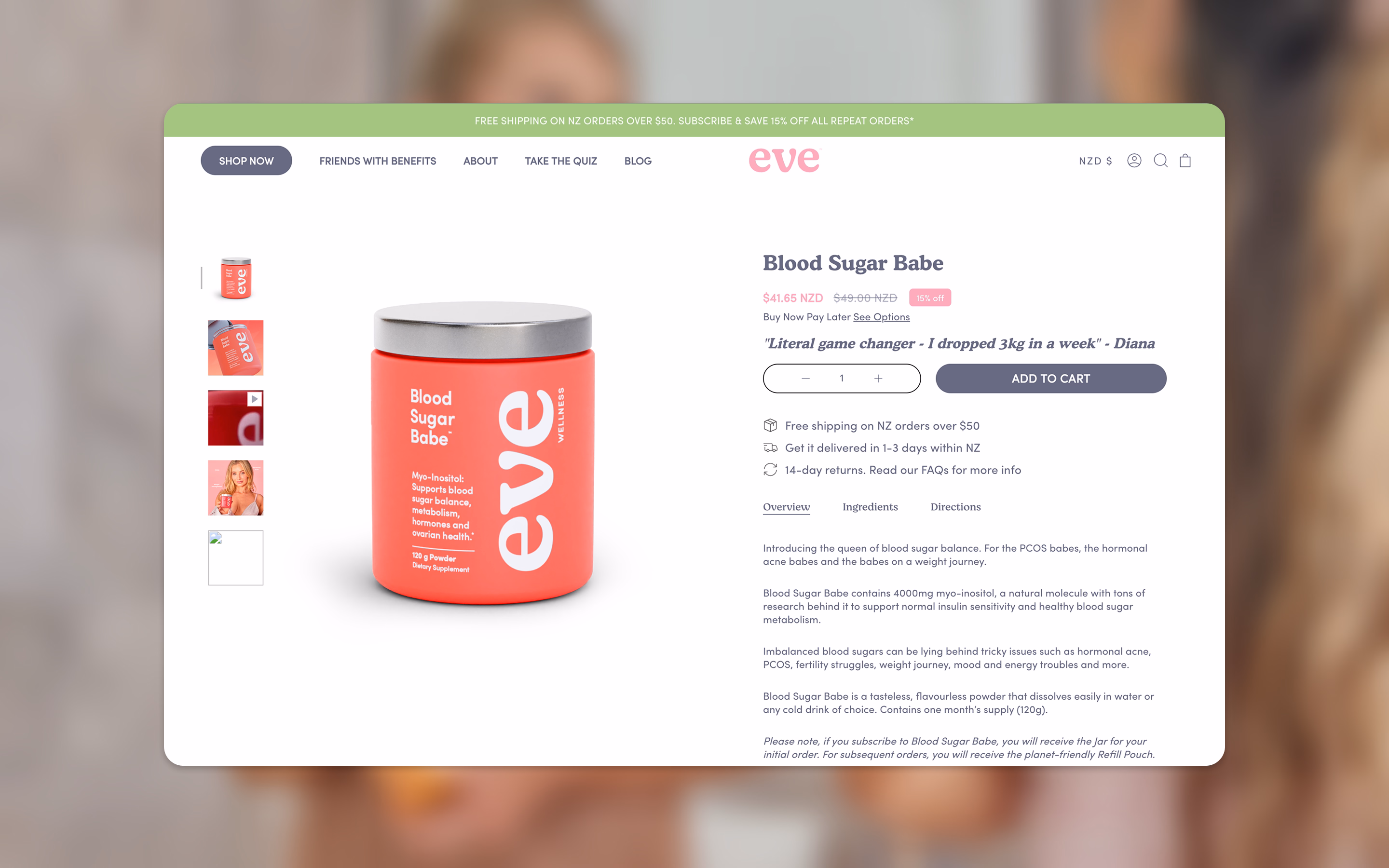 Eve Wellness website on desktop