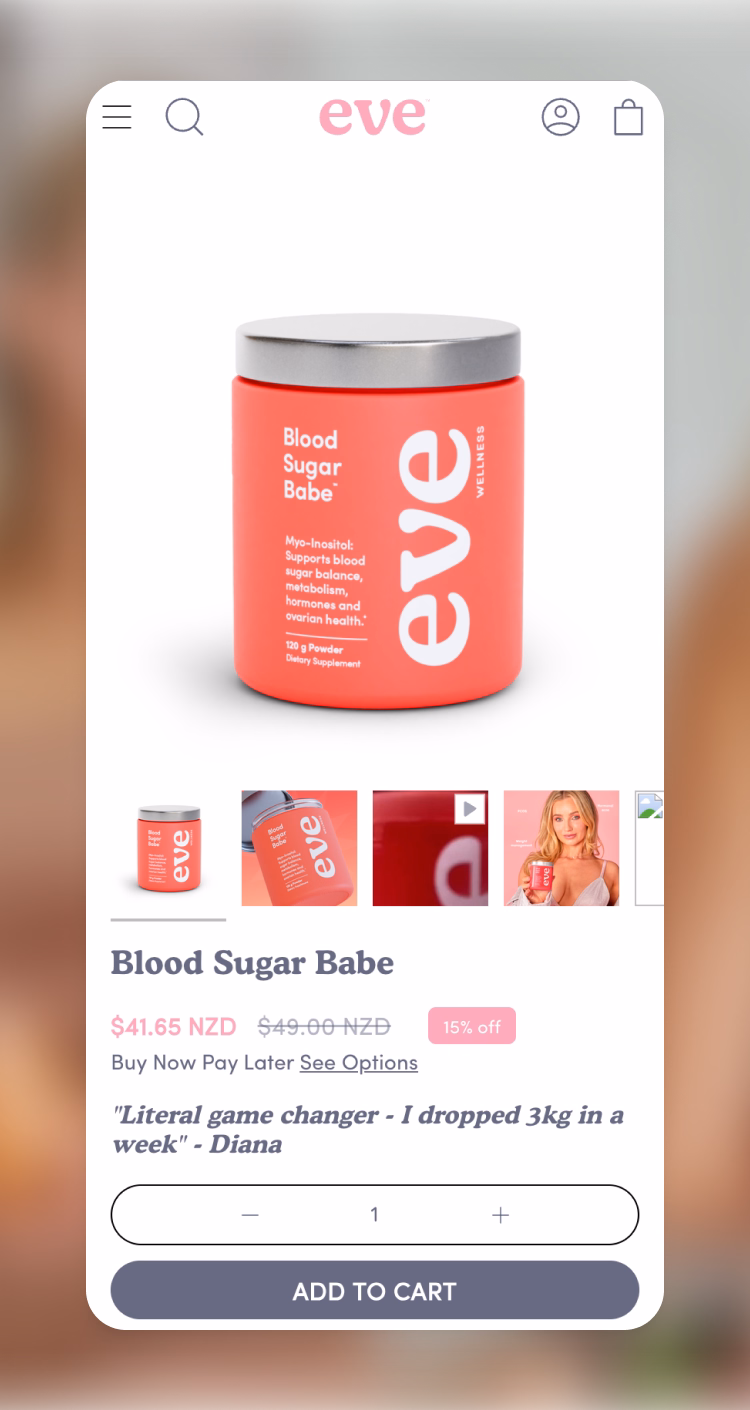 Eve Wellness website on desktop