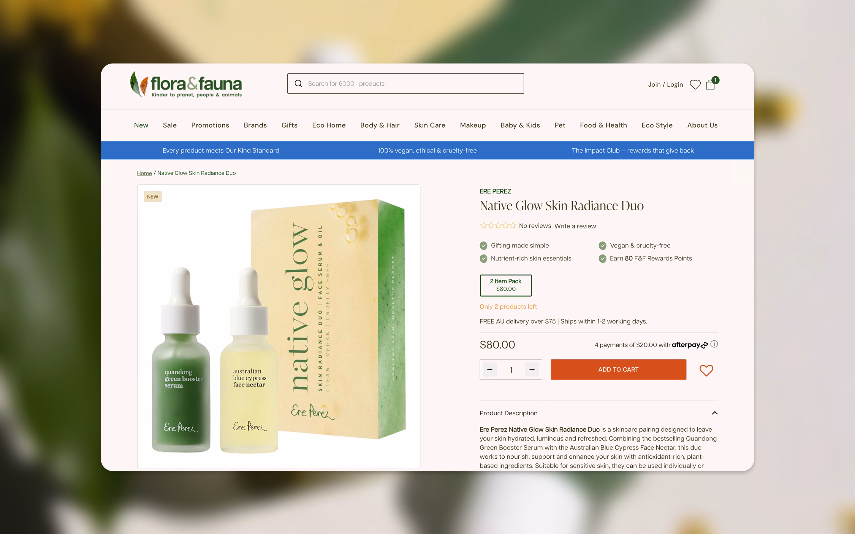 Flora & Fauna website on desktop