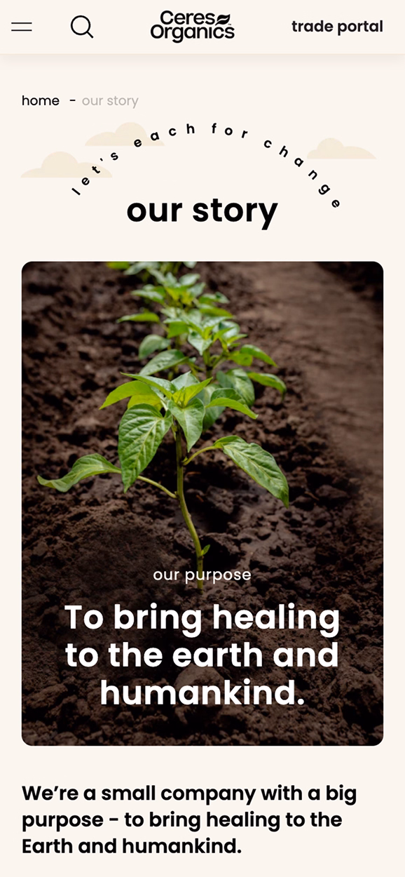 Ceres Organics mobile screen 1