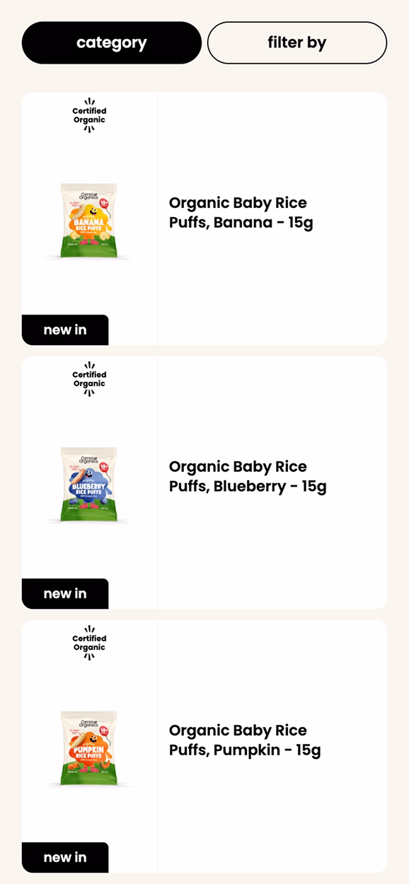 Ceres Organics mobile screen 3