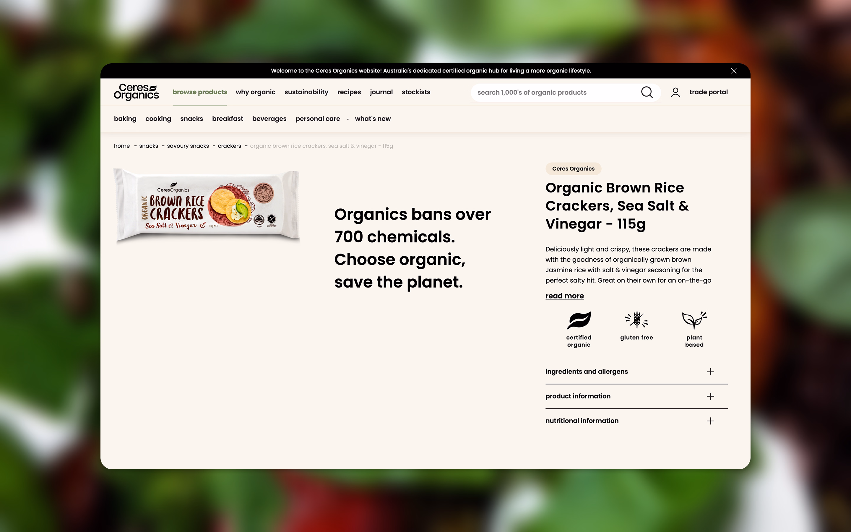 Ceres Organics website on desktop