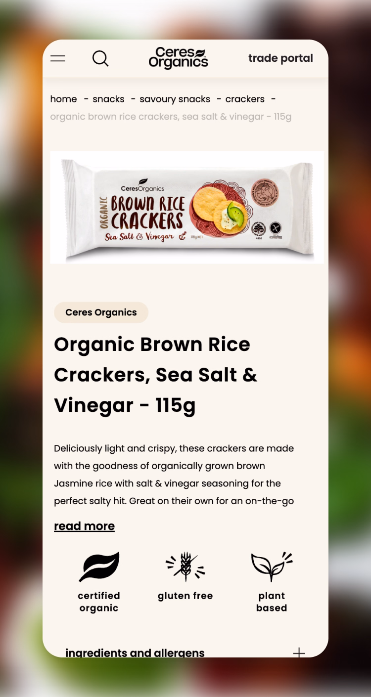 Ceres Organics website on desktop