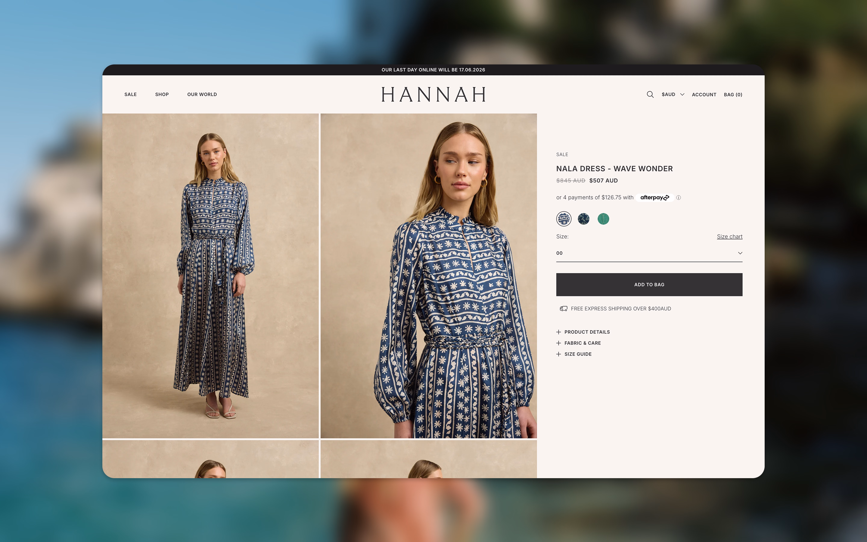 Hannah Artwear website on desktop