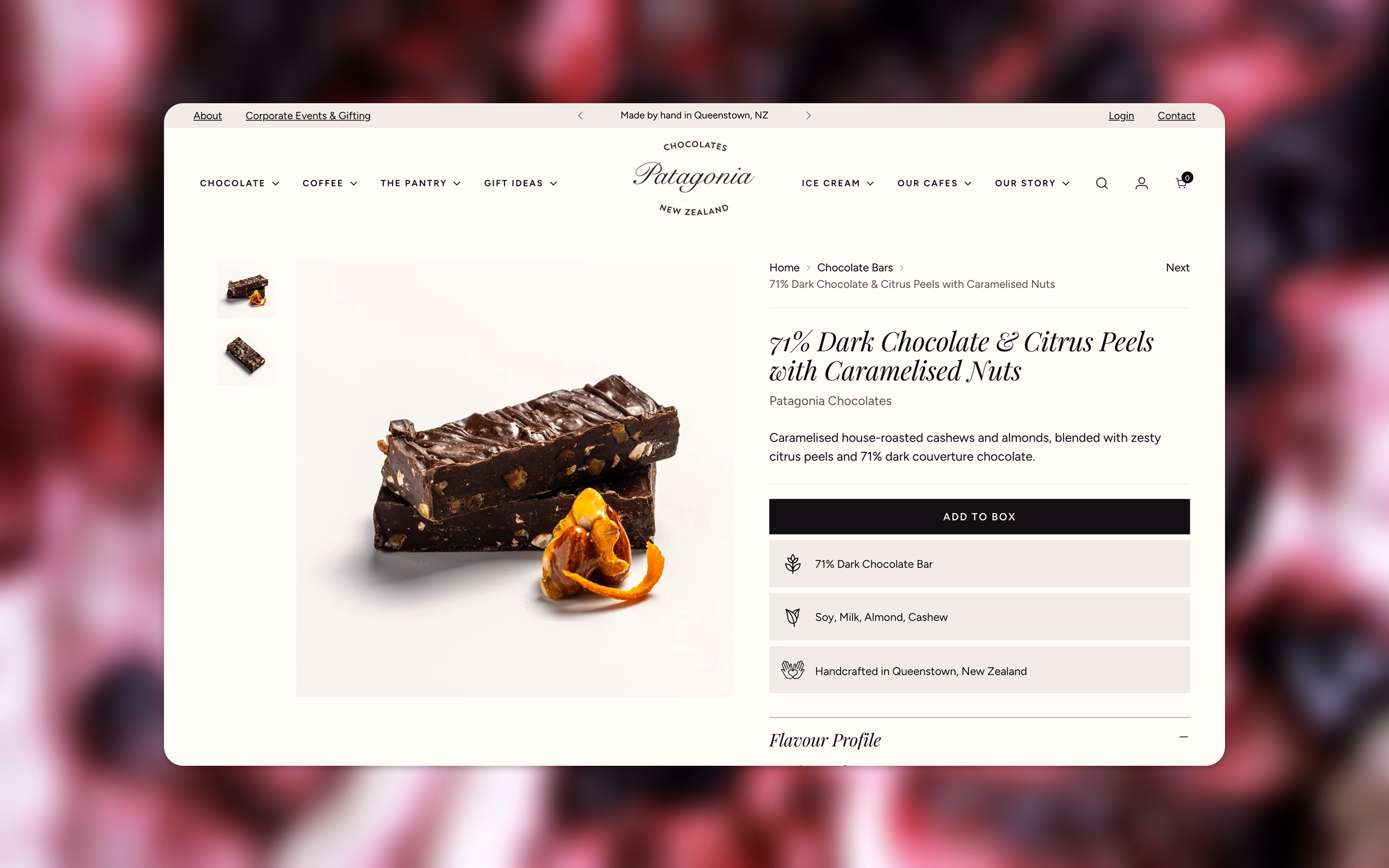 Patagonia Chocolates website on desktop