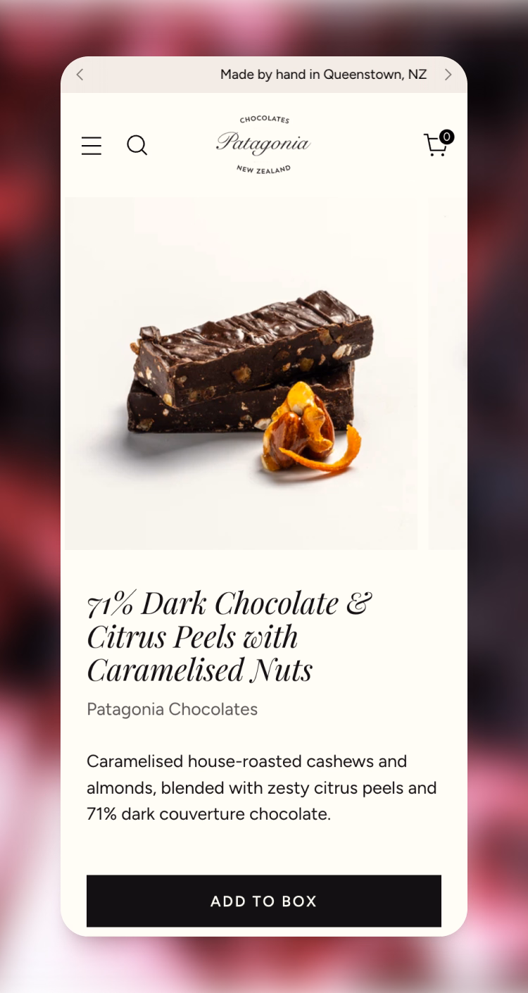 Patagonia Chocolates website on desktop