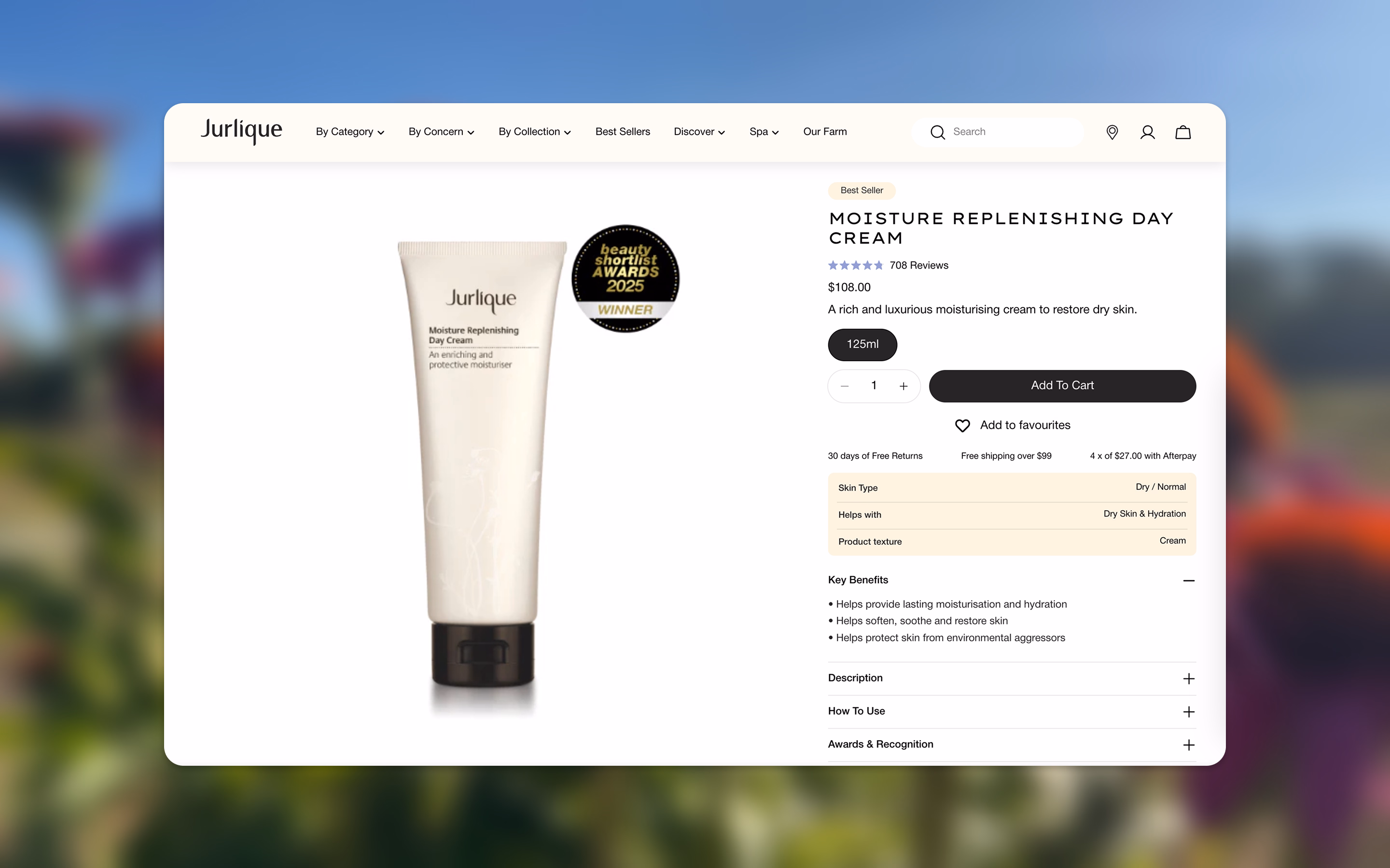 Jurlique website on desktop