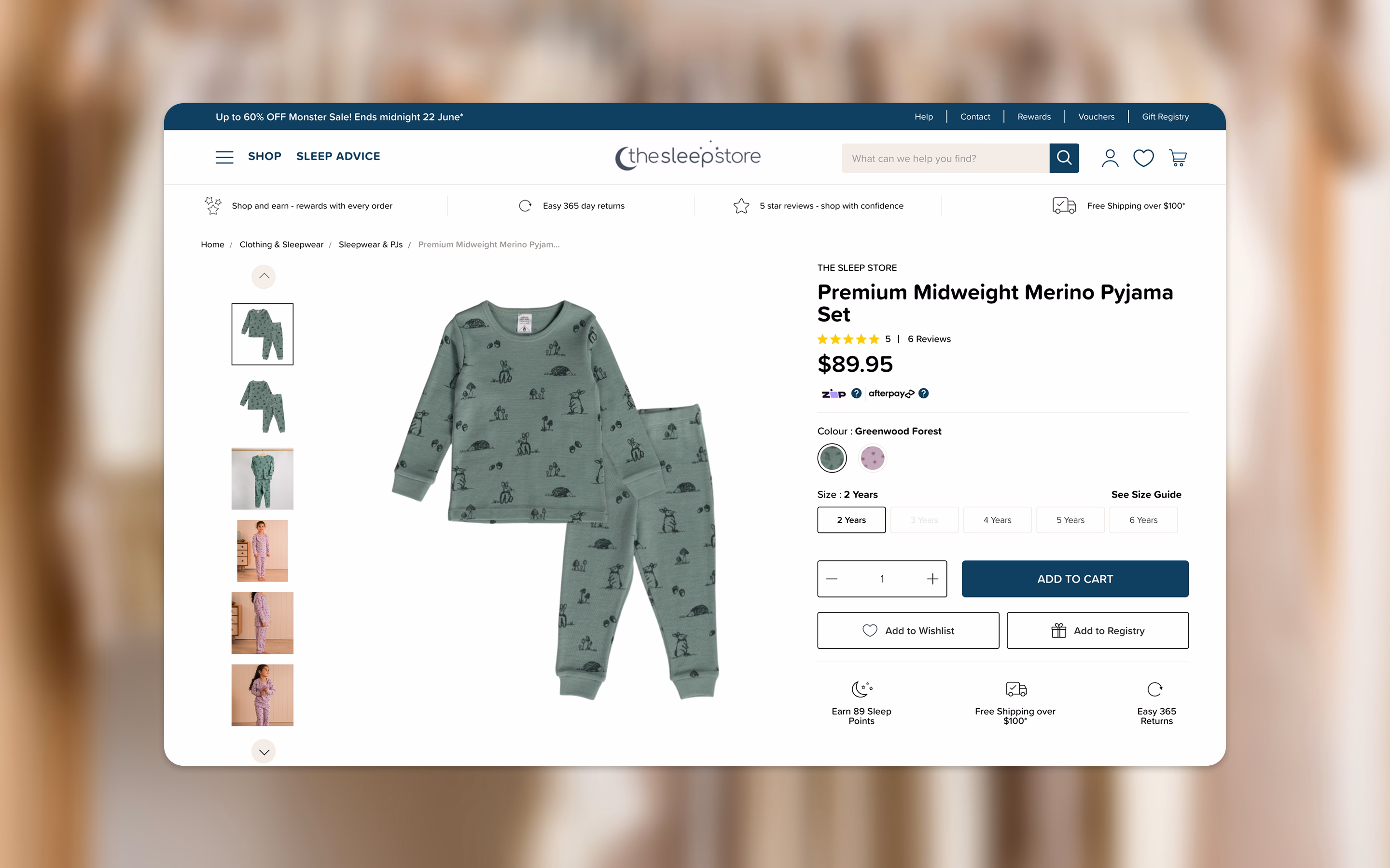 The Sleep Store website on desktop
