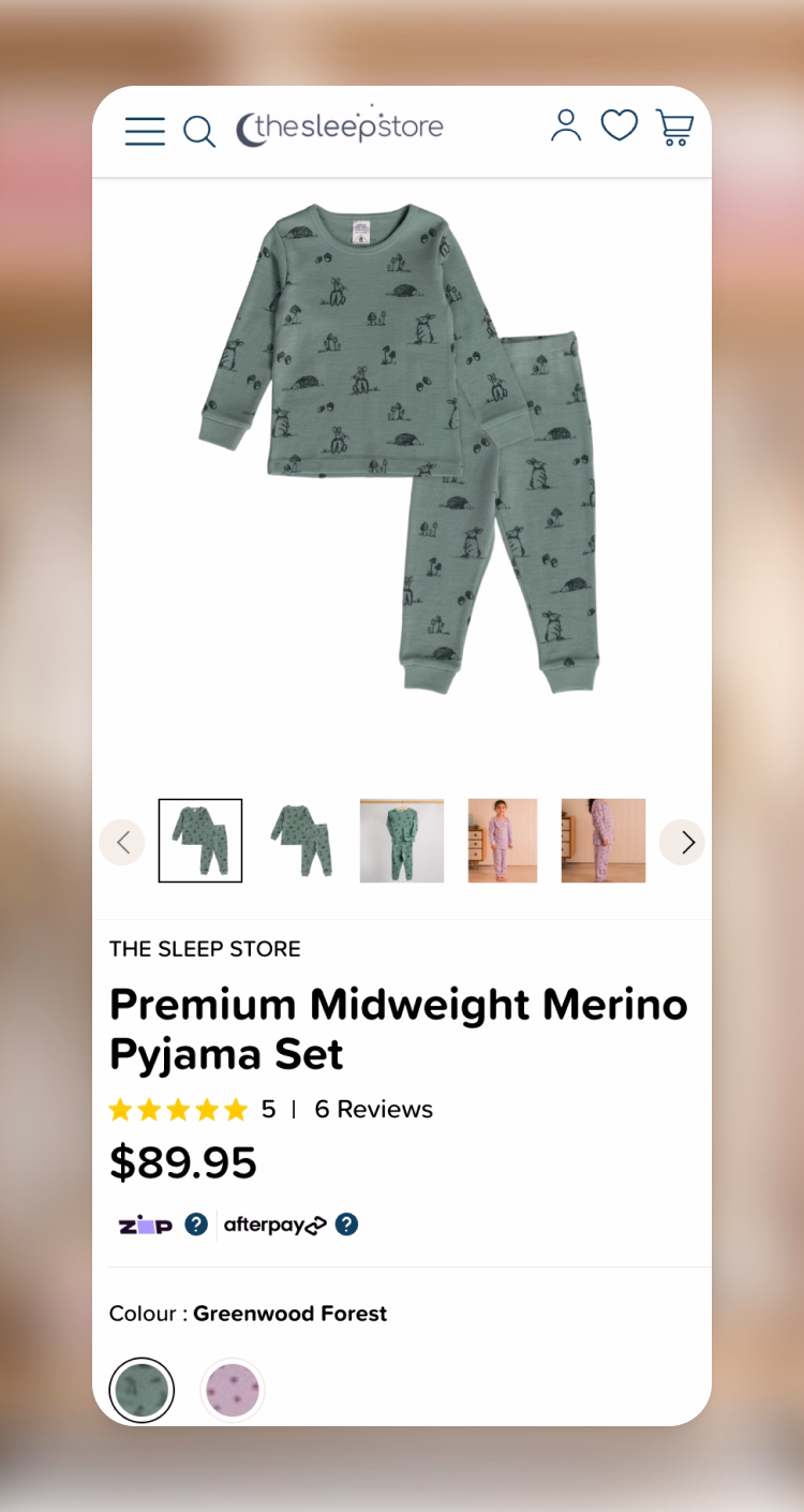 The Sleep Store website on desktop